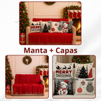 Kit Manta P + 04 Capas de De Almofada Digital Natalina Decoração Natal Sala
