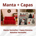 Kit Manta P + 04 Capas de De Almofada Digital Natalina Decoração Natal Sala