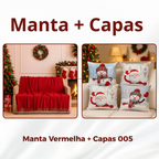Kit Manta P + 04 Capas de De Almofada Digital Natalina Decoração Natal Sala