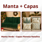 Kit Manta P + 04 Capas de De Almofada Digital Natalina Decoração Natal Sala