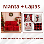 Kit Manta P + 04 Capas de De Almofada Digital Natalina Decoração Natal Sala