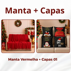 Kit Manta P + 04 Capas de De Almofada Digital Natalina Decoração Natal Sala