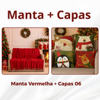 Kit Manta P + 04 Capas de De Almofada Digital Natalina Decoração Natal Sala