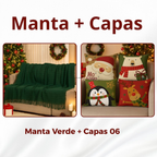 Kit Manta P + 04 Capas de De Almofada Digital Natalina Decoração Natal Sala