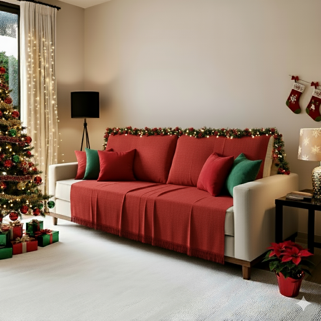 Kit 2 Mantas para Sofá 210x120 Natal Manta Natalina de Sofá Decoração Grande 100% Algodão Protetor Poltrona