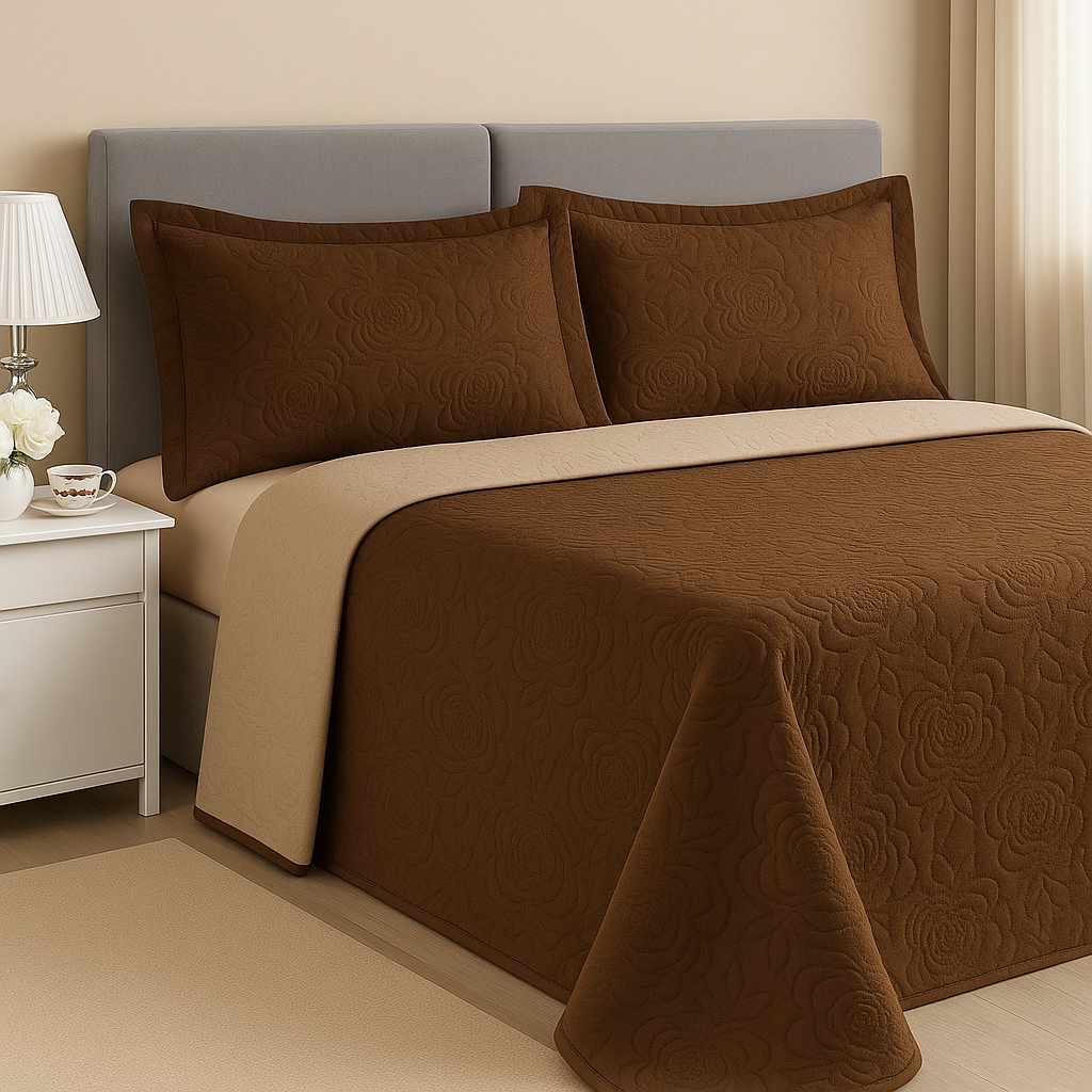 3 Peças Kit Colcha Cobre Leito Casal Dupla Face Com Viés 2 Fronhas 100% Poliéster