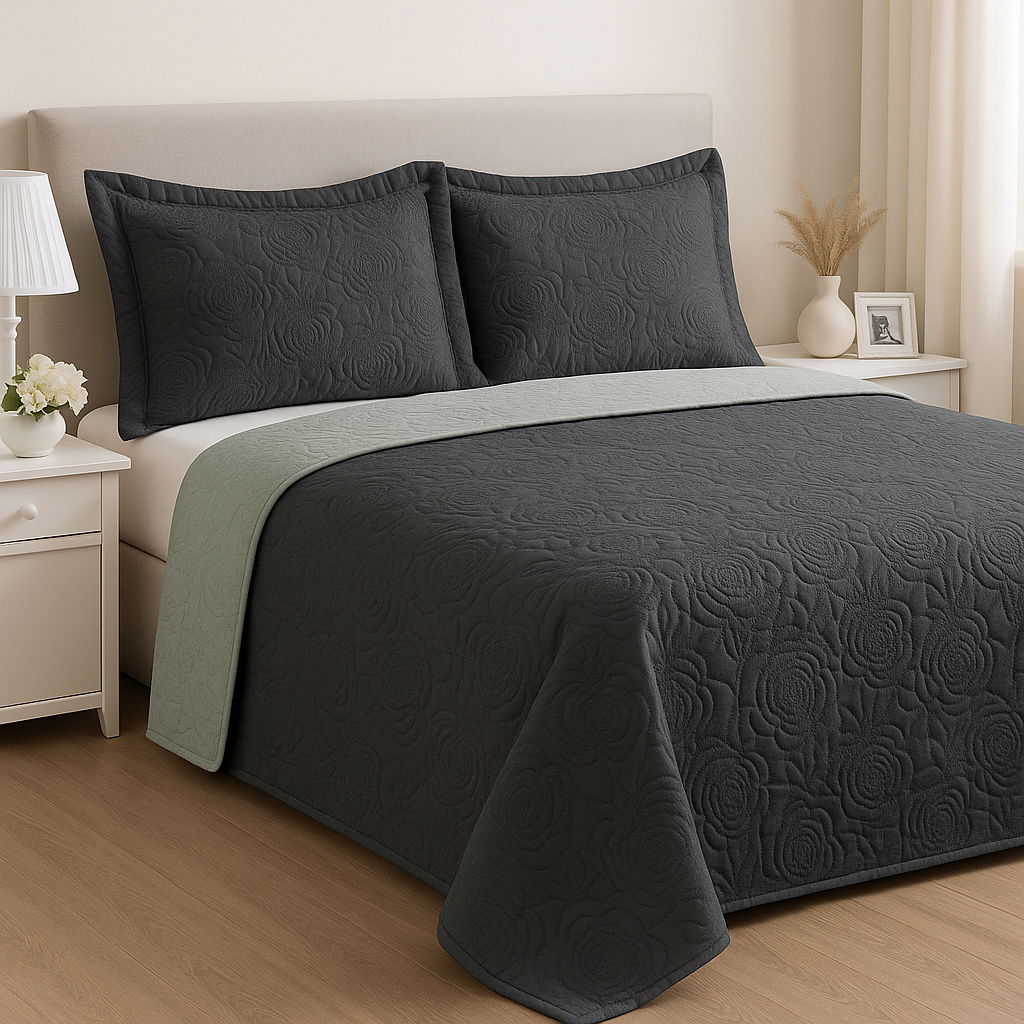 3 Peças Kit Colcha Cobre Leito Casal Dupla Face Com Viés 2 Fronhas 100% Poliéster