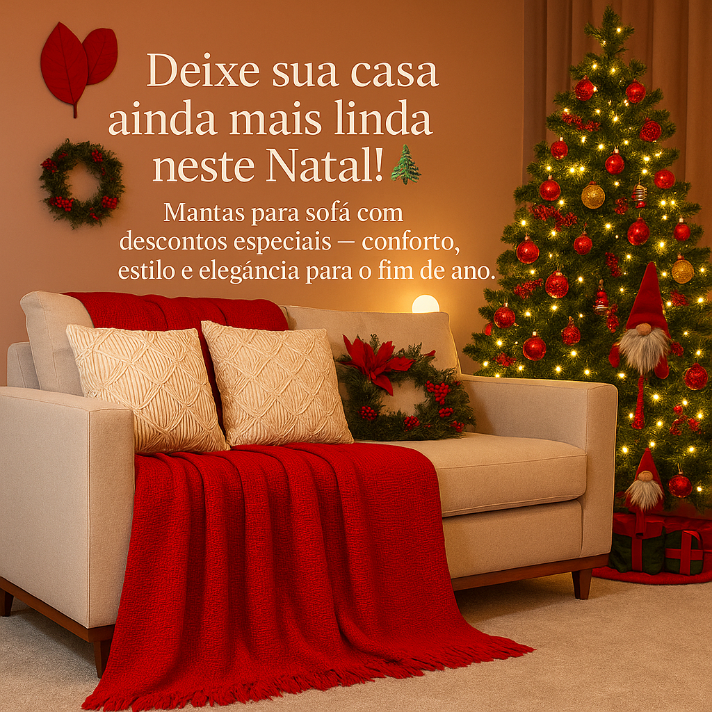 Kit 2 Mantas Natal Para Sofá 3,00 x 1,80M King Luxo Gigante 100% Algodão Protetor Decoração Natal