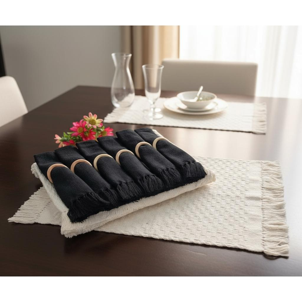 Kit Jogo americano 6 lugares com franja, algodão. Decoração Natal mesa posta.Tear mineiro Boho Chic.