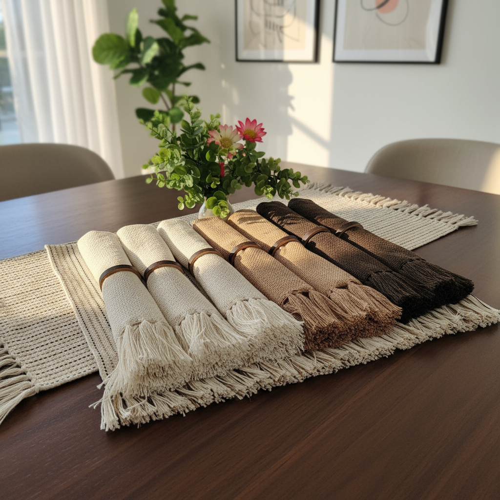 Kit Jogo americano 6 lugares com franja, algodão. Decoração Natal mesa posta.Tear mineiro Boho Chic.