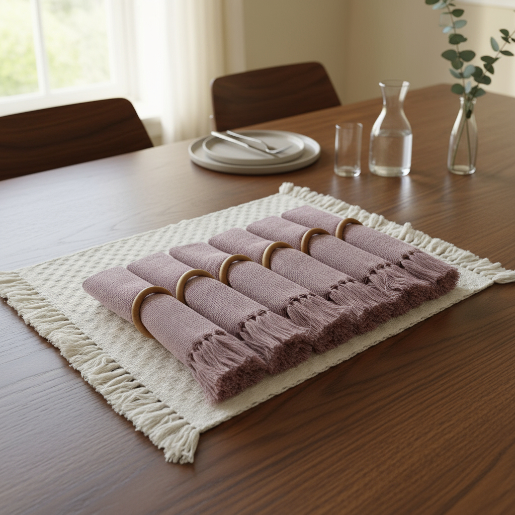 Kit Jogo americano 6 lugares com franja, algodão. Decoração Natal mesa posta.Tear mineiro Boho Chic.