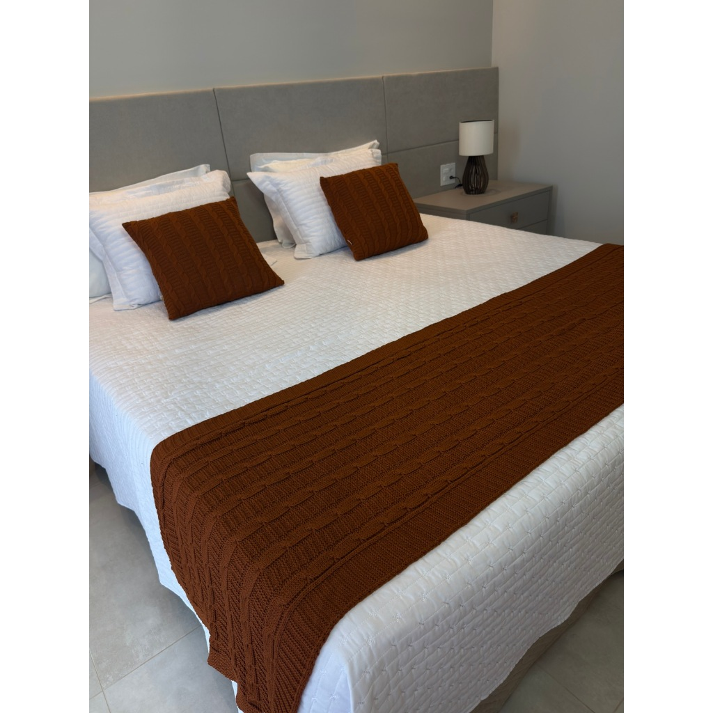 Kit Manta Peseira de Tricot + Capas de Almofada para Cama e Sofá Cama Casal Queen Decoração FIRENZE