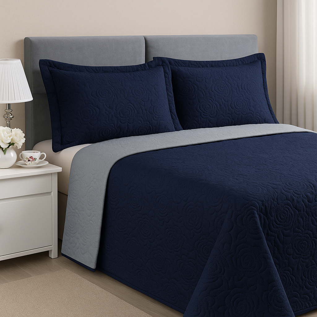 3 Peças Kit Colcha Cobre Leito Casal Dupla Face Com Viés 2 Fronhas 100% Poliéster