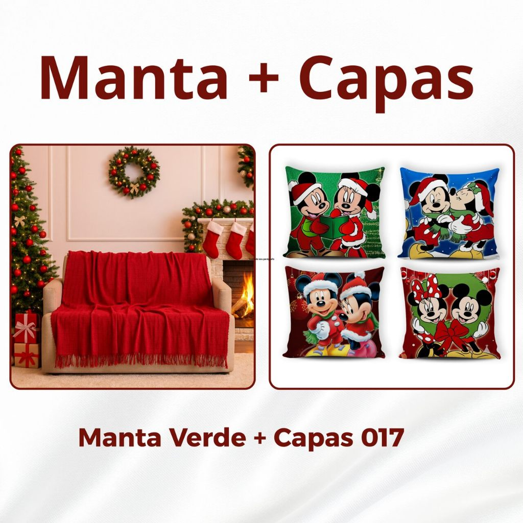Kit Manta P + 04 Capas de De Almofada Digital Natalina Decoração Natal Sala