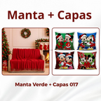 Kit Manta P + 04 Capas de De Almofada Digital Natalina Decoração Natal Sala