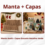 Kit Manta P + 04 Capas de De Almofada Digital Natalina Decoração Natal Sala