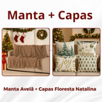 Kit Manta P + 04 Capas de De Almofada Digital Natalina Decoração Natal Sala