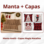 Kit Manta P + 04 Capas de De Almofada Digital Natalina Decoração Natal Sala