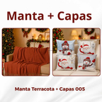 Kit Manta P + 04 Capas de De Almofada Digital Natalina Decoração Natal Sala