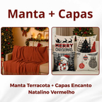 Kit Manta P + 04 Capas de De Almofada Digital Natalina Decoração Natal Sala