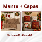 Kit Manta P + 04 Capas de De Almofada Digital Natalina Decoração Natal Sala