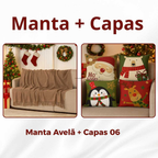 Kit Manta P + 04 Capas de De Almofada Digital Natalina Decoração Natal Sala