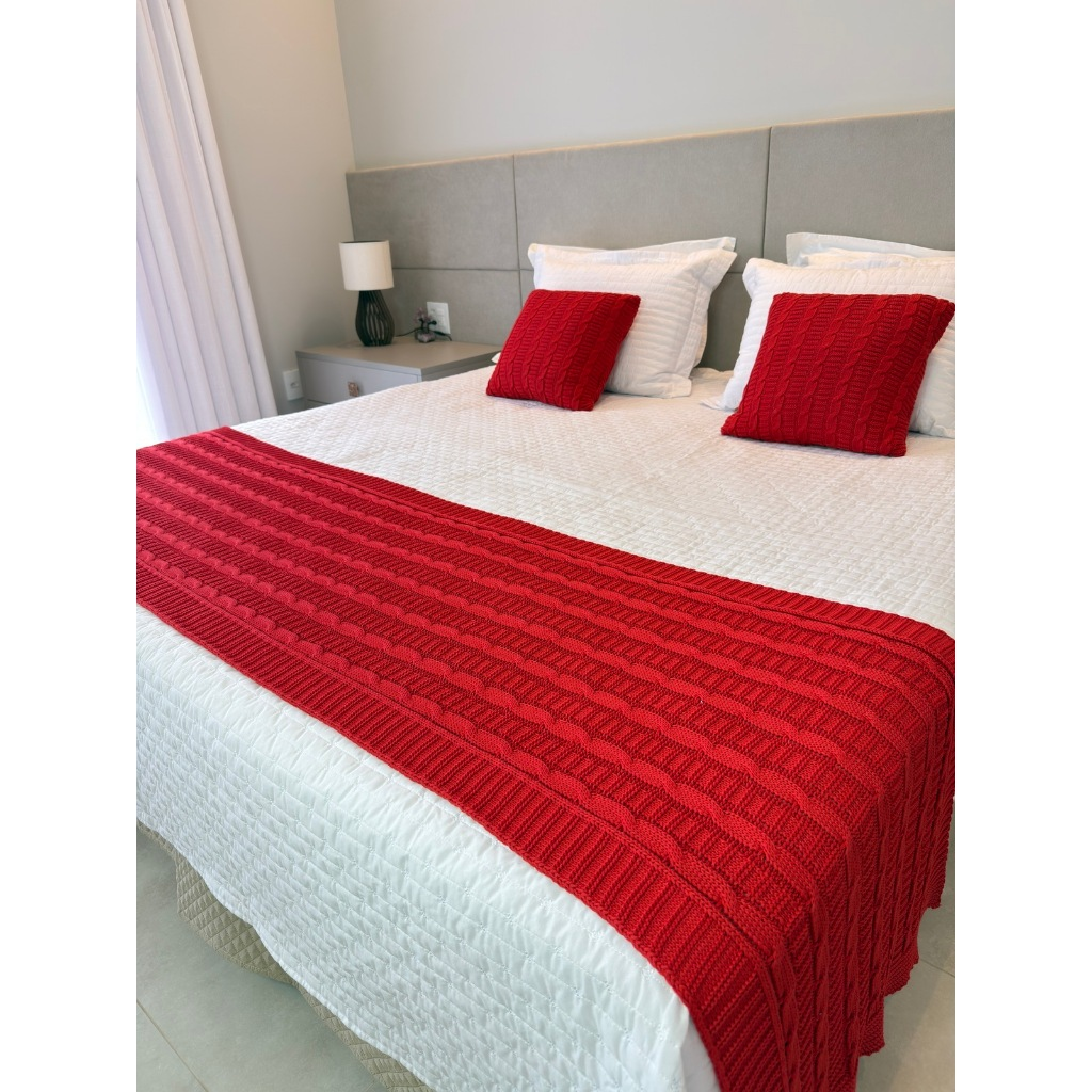 Kit Manta Peseira de Tricot + Capas de Almofada para Cama e Sofá Cama Casal Queen Decoração FIRENZE