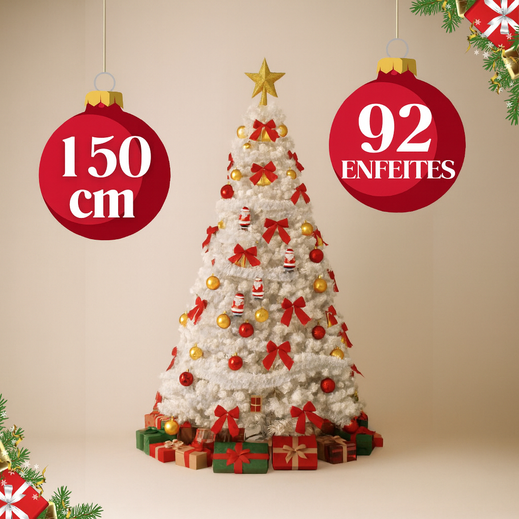 Kit Arvore de Natal Decorada 2,10m 132 Enfeites Grande Cheia 2 metros Enfeitada