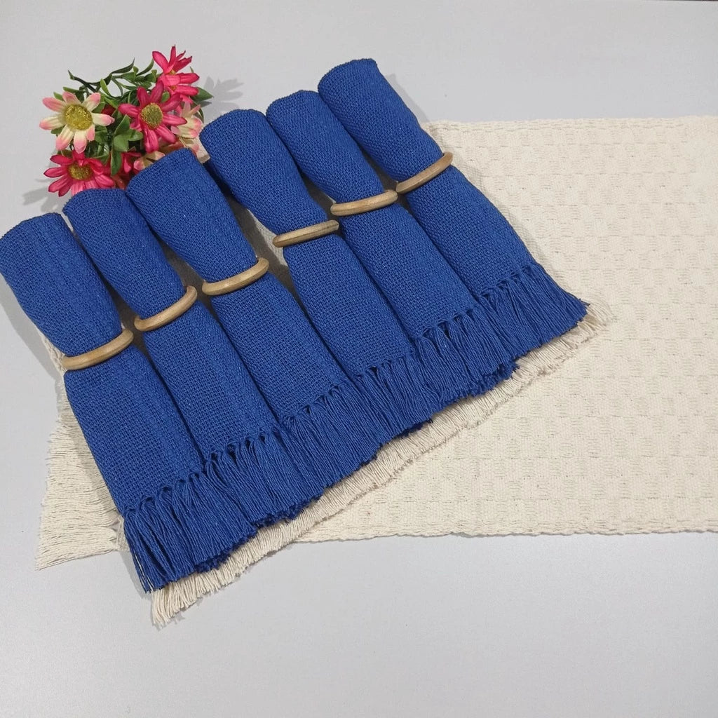 Kit Jogo americano 6 lugares com franja, algodão. Decoração Natal mesa posta.Tear mineiro Boho Chic.