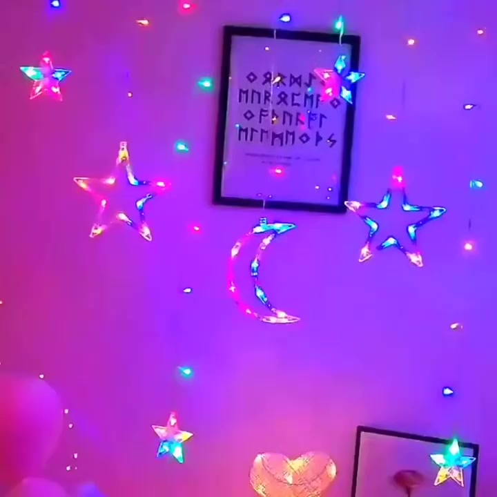 Decoração Luz Natal Cascata Led Com Pisca Pisca Cortina Estrela Lua Papai Noel Neve