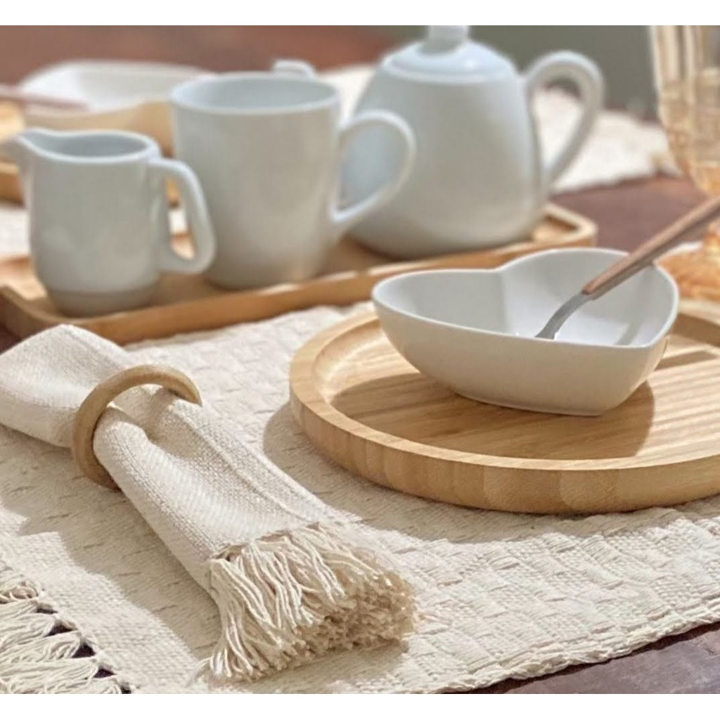 Kit Jogo americano 6 lugares com franja, algodão. Decoração Natal mesa posta.Tear mineiro Boho Chic.