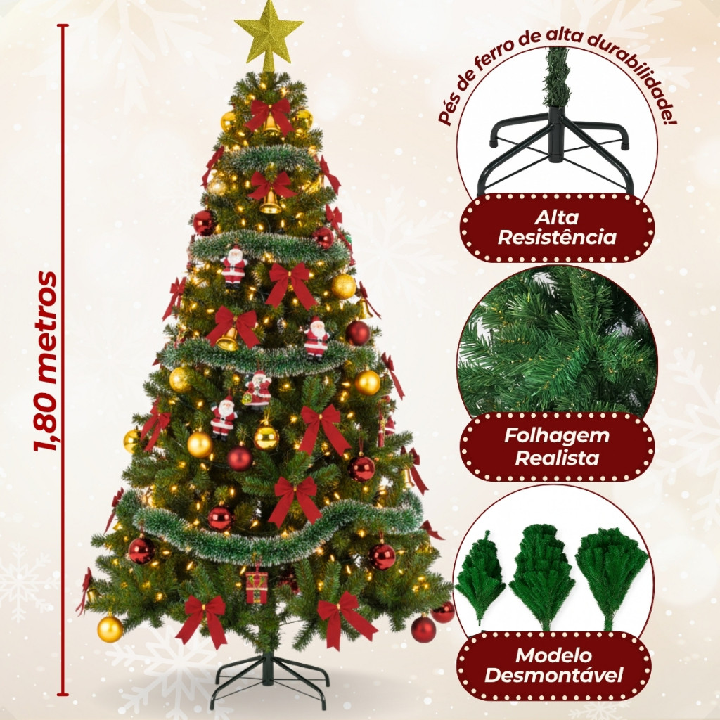 Kit Arvore de Natal Decorada 2,10m 132 Enfeites Grande Cheia 2 metros Enfeitada