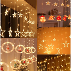 Decoração Luz Natal Cascata Led Com Pisca Pisca Cortina Estrela Lua Papai Noel Neve
