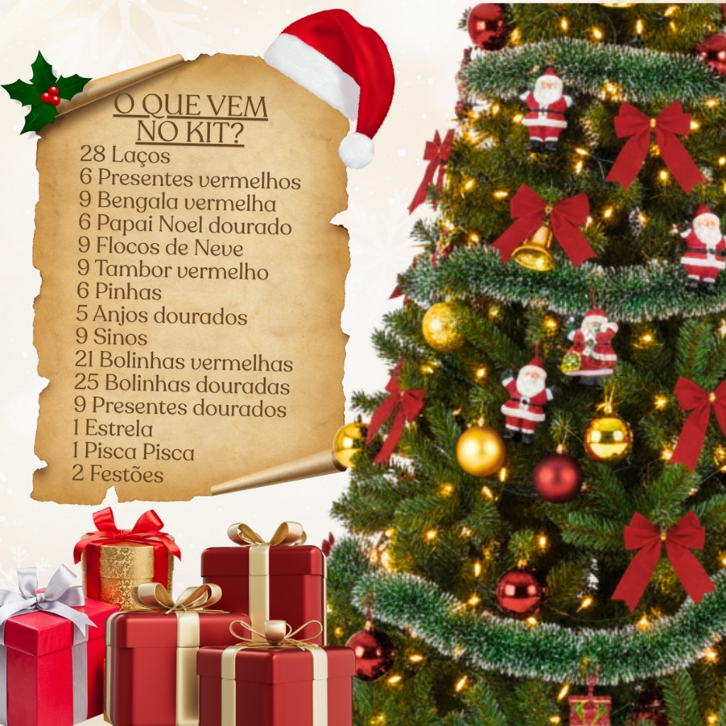 Kit Arvore de Natal Decorada 2,10m 132 Enfeites Grande Cheia 2 metros Enfeitada