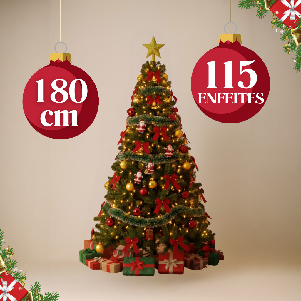 Kit Arvore de Natal Decorada 2,10m 132 Enfeites Grande Cheia 2 metros Enfeitada