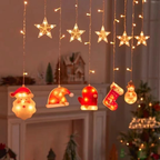 Decoração Luz Natal Cascata Led Com Pisca Pisca Cortina Estrela Lua Papai Noel Neve